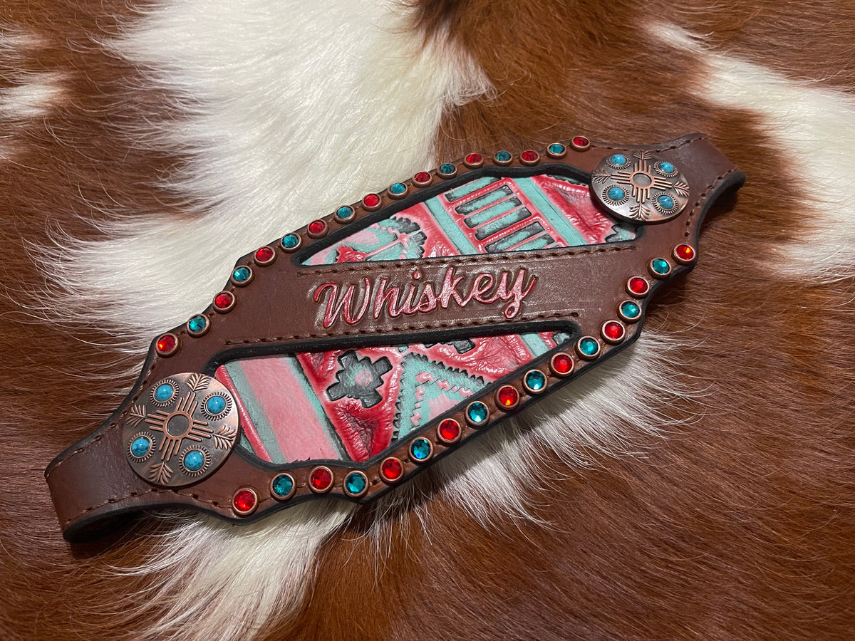 Bronc Noseband With Green Turquoise Conchos