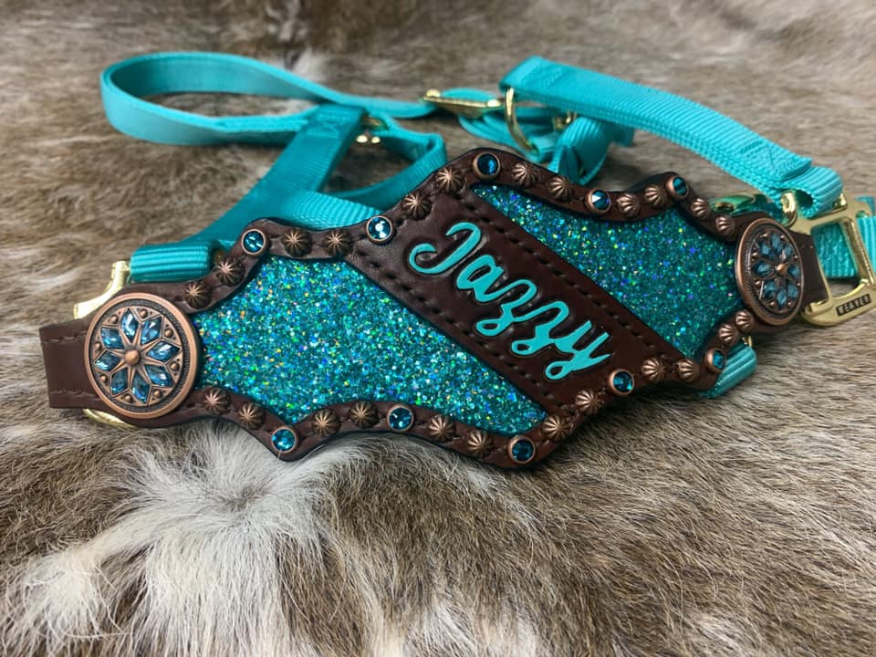 Bronc Noseband With Green Turquoise Conchos